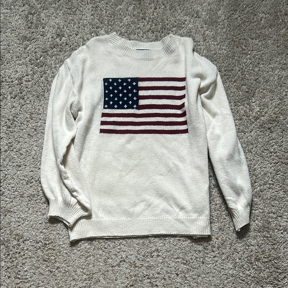Woman’s White Sweater with American Flag Design